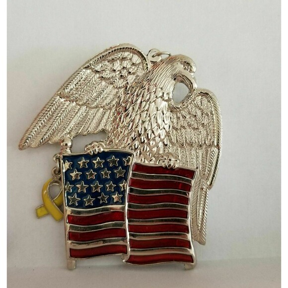 Gorham Silverplate  American Eagle Ornament Stars & Stripes Flag, Yellow Ribbon - Picture 2 of 6
